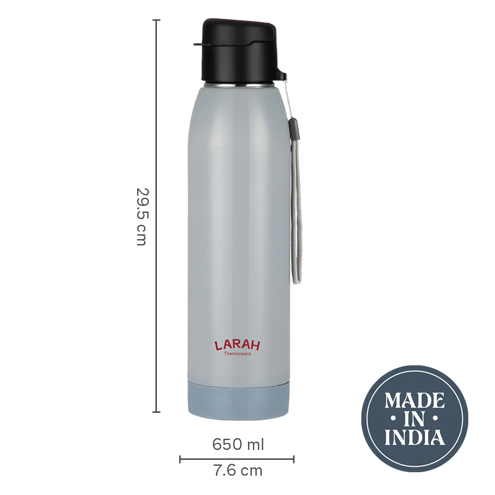 Larah Airo Round PU Thermoware Bottle, 650 ml, Grey