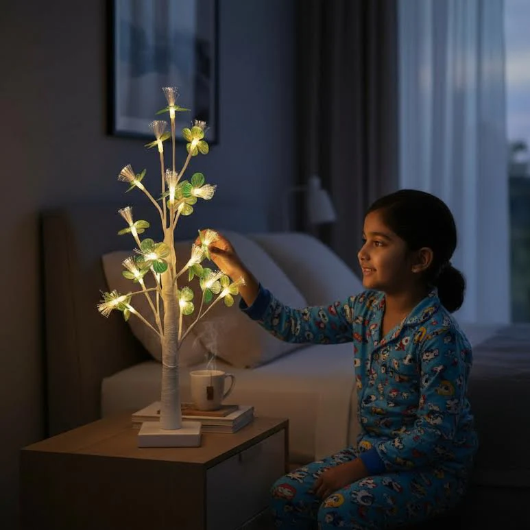 60cm LED Tree with Leaves Green & White