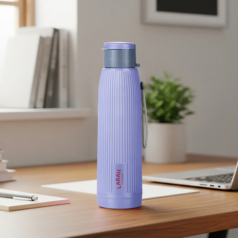 Larah Lava Fluted PU Thermoware Bottle, 700 ml, Violet