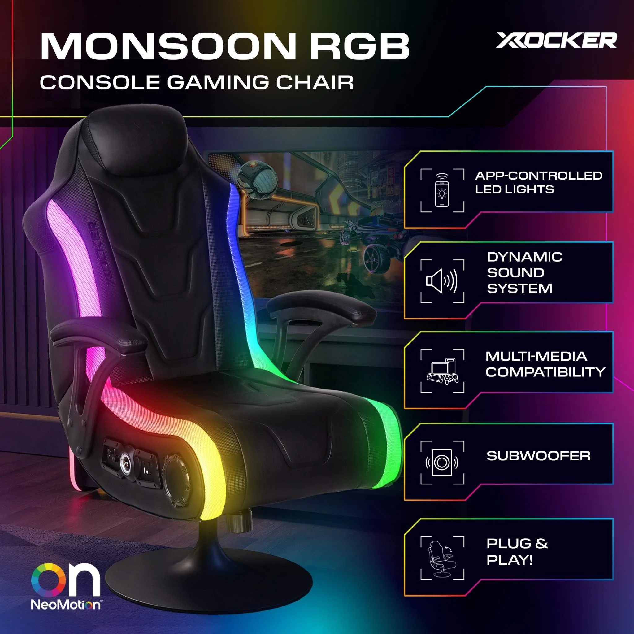 Monsoon RGB 4.1 Audio Console LED Gaming Chair - Black