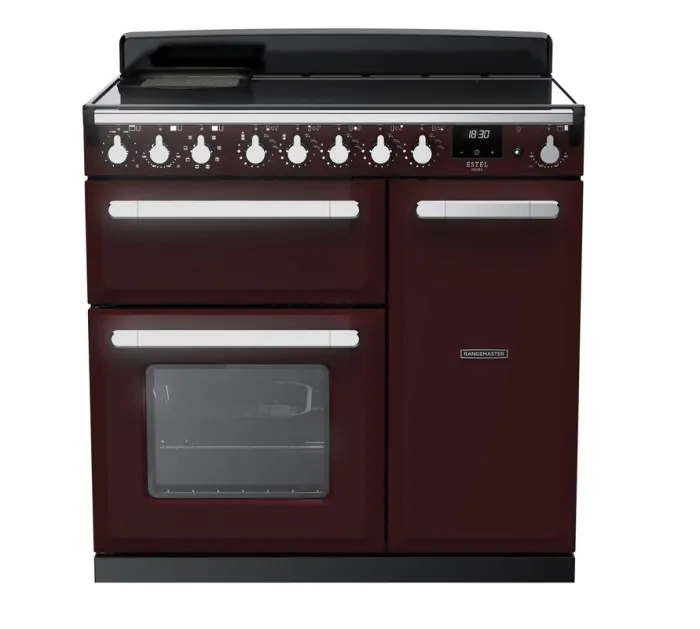 Rangemaster Estel Deluxe 90cm Induction Range Cooker | Bordeaux/Chrome | ESDL90EIPBOR/CM1