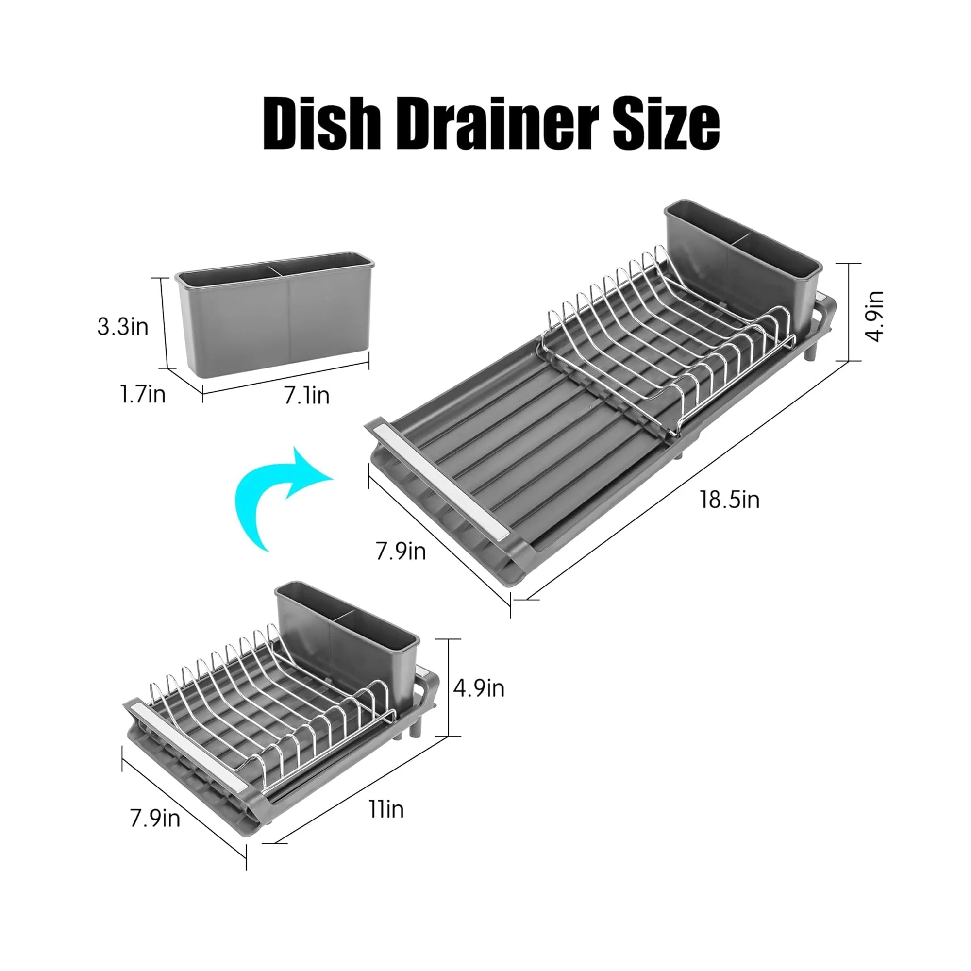 CH Adjustable Dish Drying Rack Grey