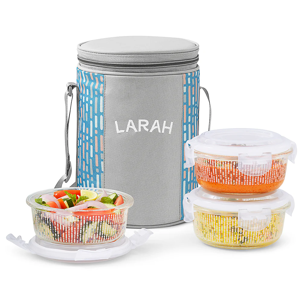 Larah Vogue Glass Lunchbox, Round x 3, 400ml x 3