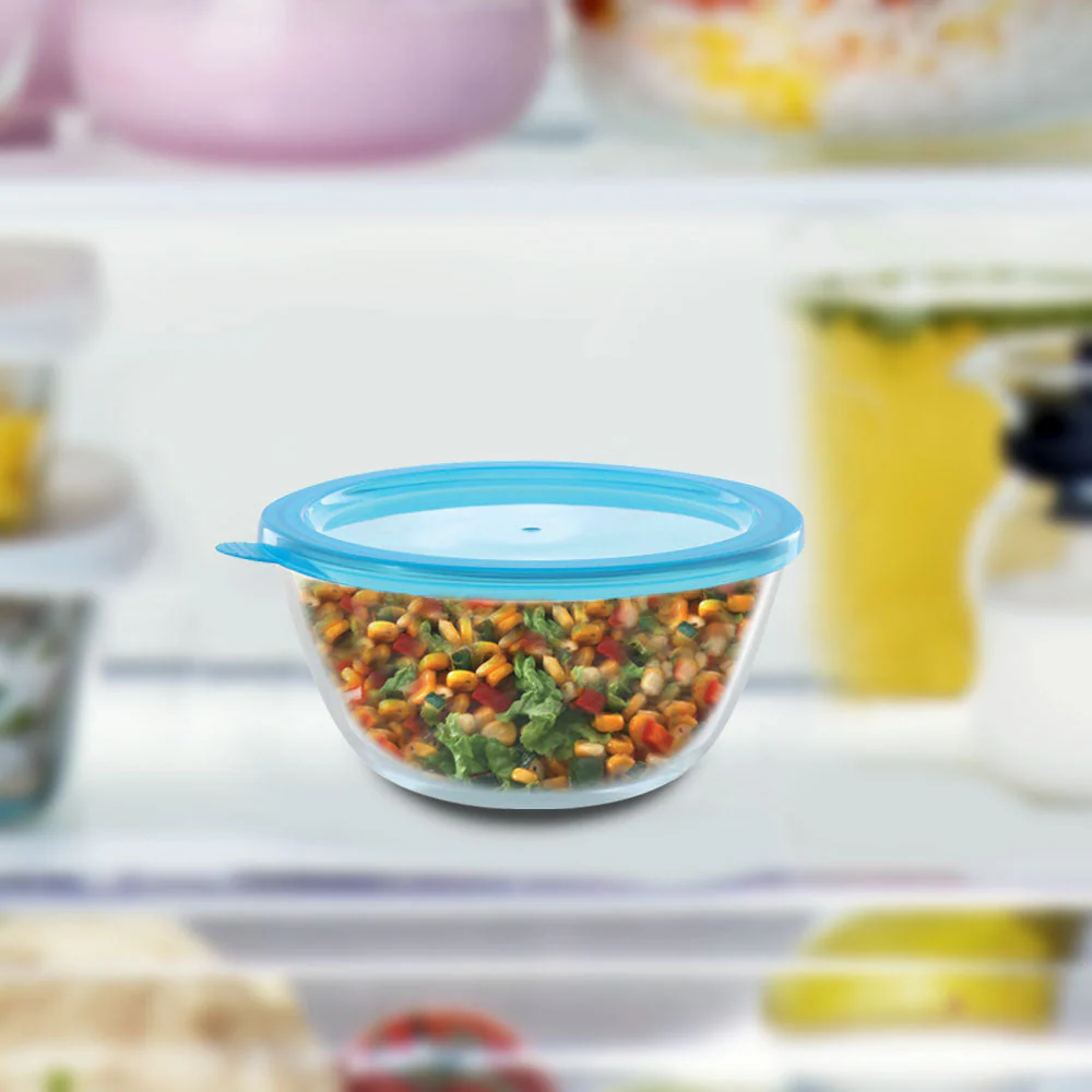 Borosil Mixing & Serving Bowl, Blue Lid, 1.3L