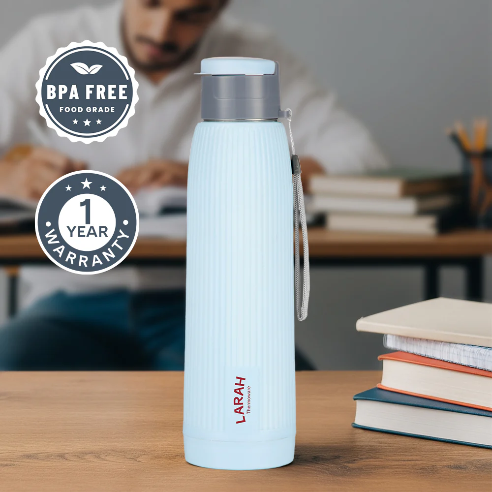 Larah Lava Fluted PU Thermoware Bottle, 700 ml, Grey
