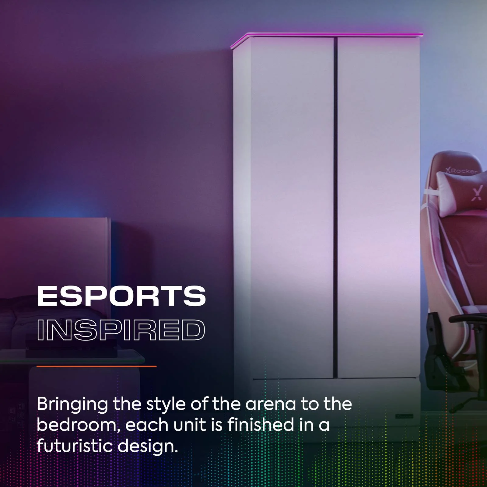 Carbon-Tek LED 2-Door Wardrobe with Drawer - White RGB