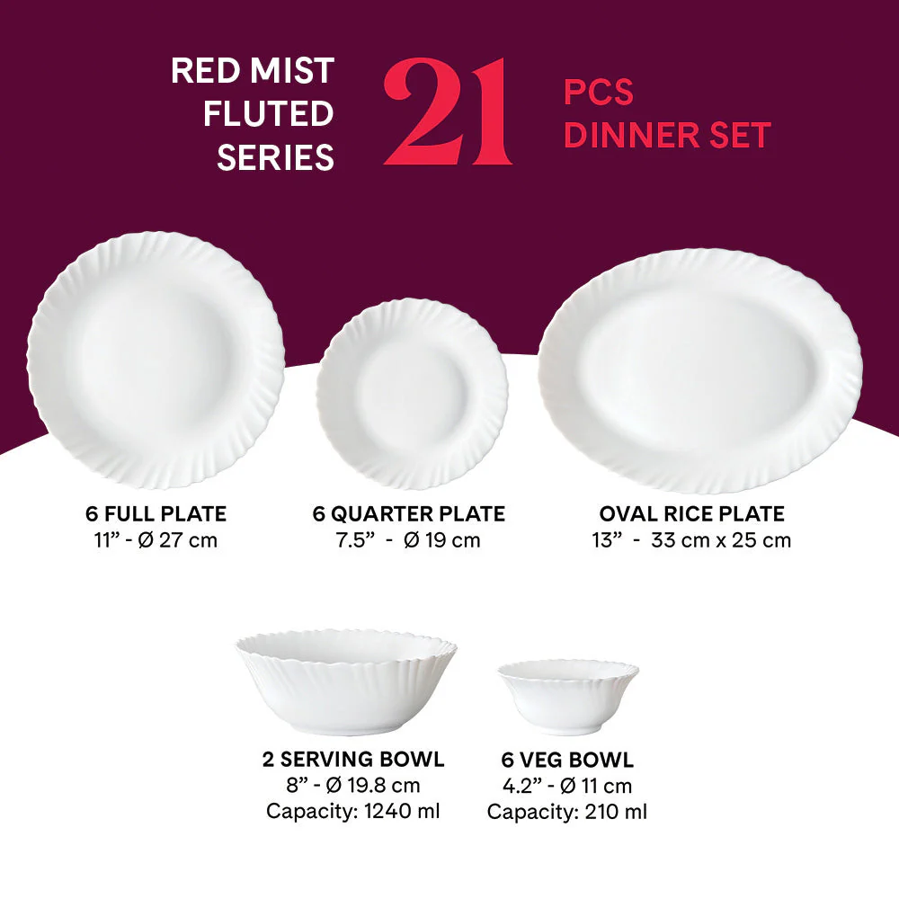 Larah by Borosil Red Mist Dinner Set, 33 pc