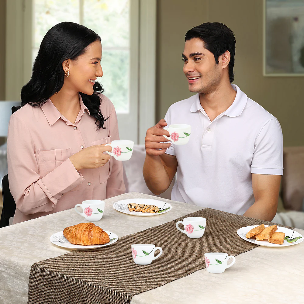 Larah by Borosil, Opalware, Microwave Safe, Red Mist Cup Set of 6, 90ml