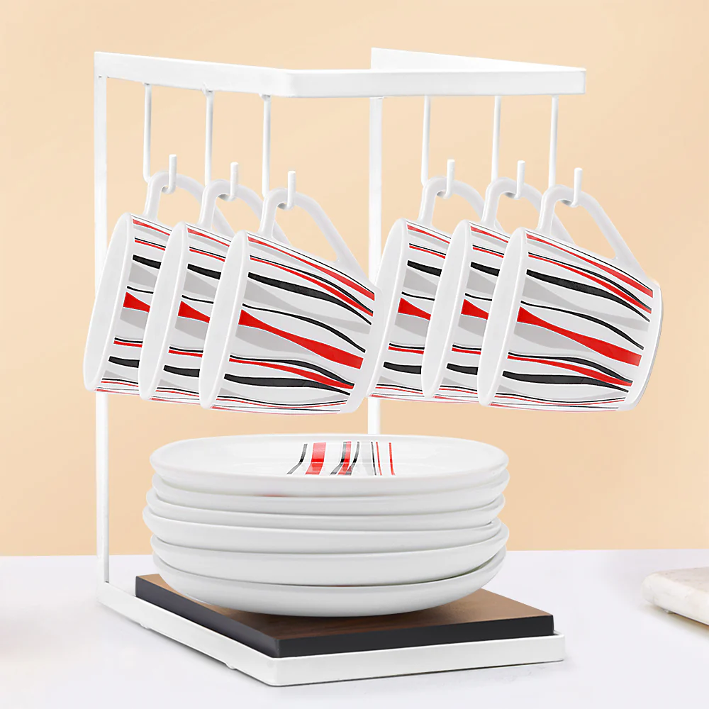 Larah by Borosil Rio Red Square Cup n Saucer Set, 220ml x 12