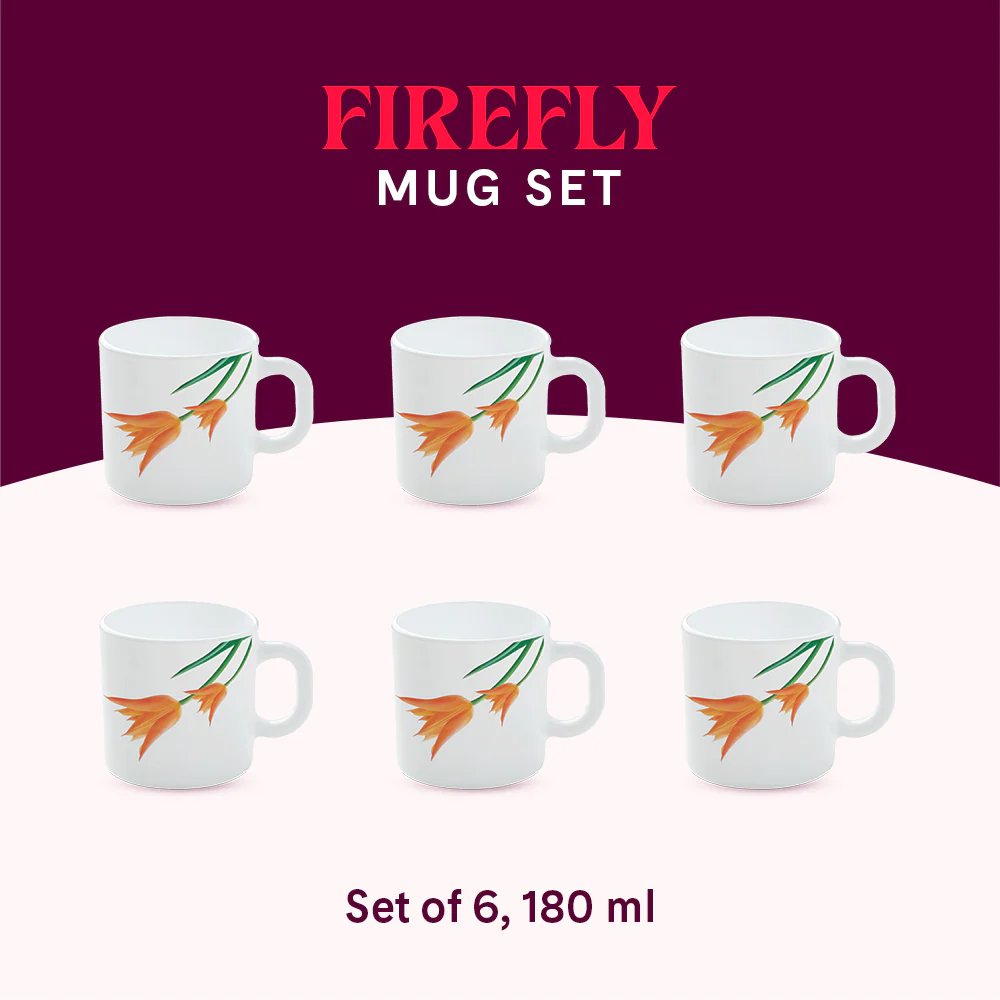 Larah by Borosil Firefly Mug Set, 180ml x 6