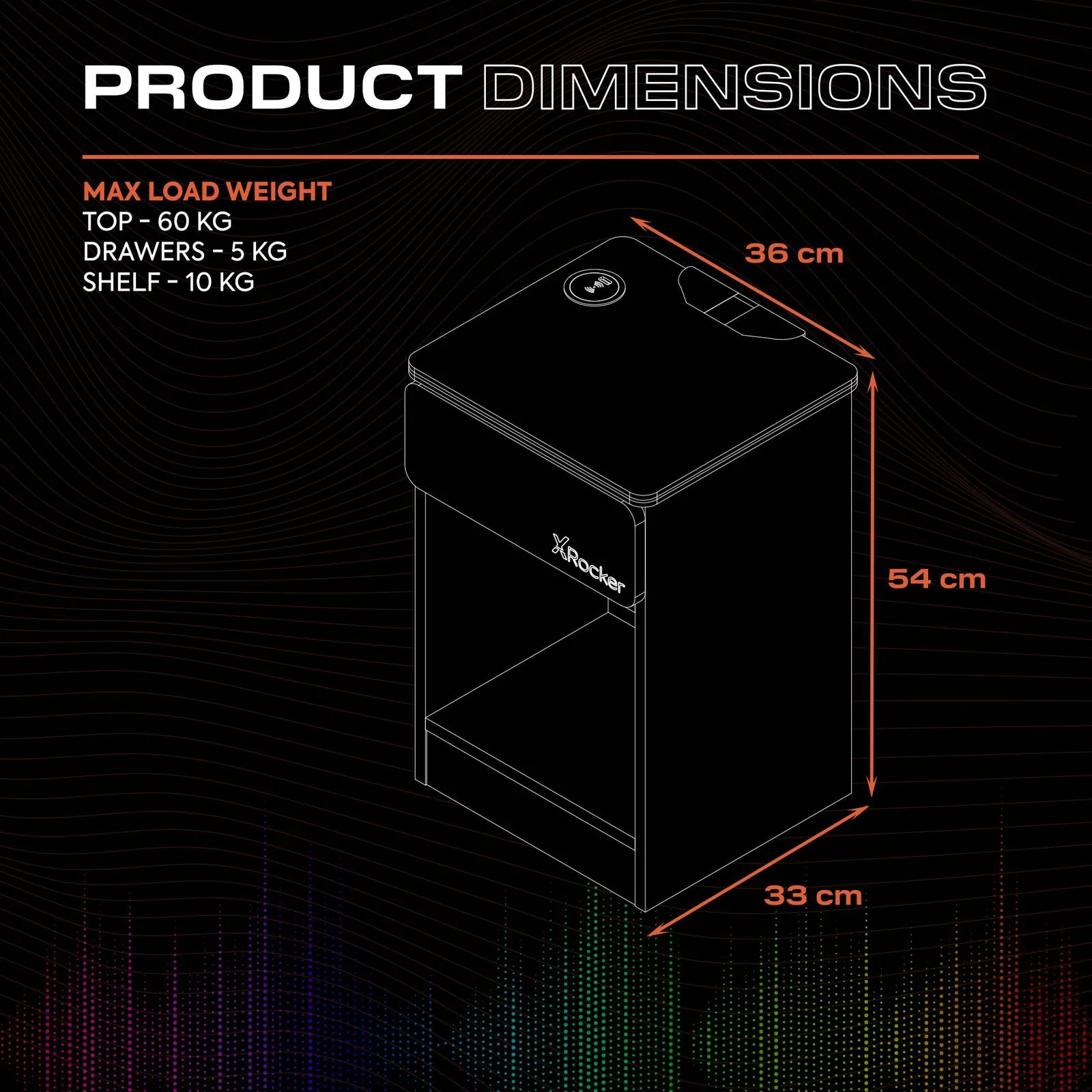 Carbon-Tek LED Bedside Side Table with Wireless Charging and Drawer - White RGB