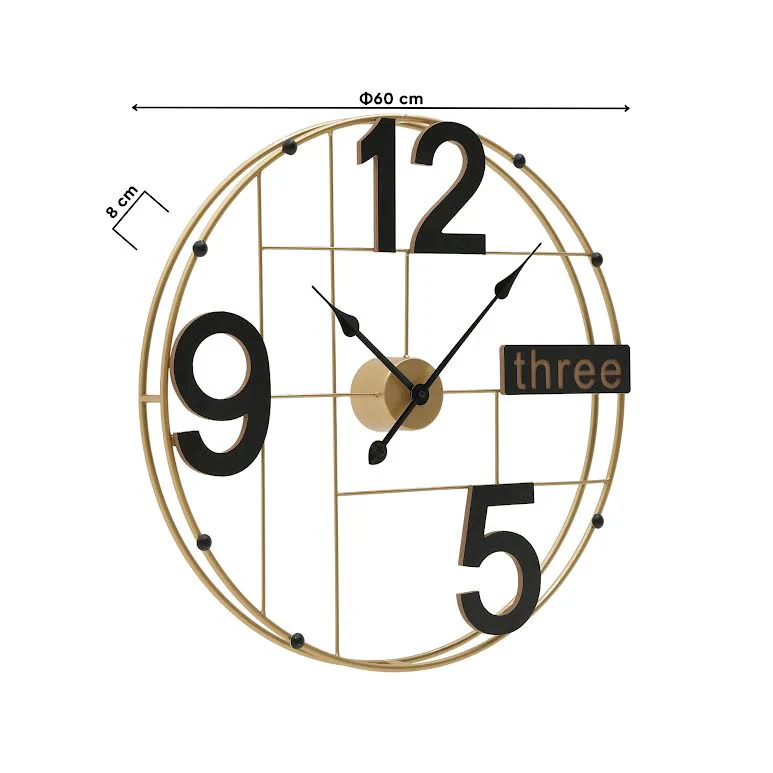 60cm Wall Clock Black & Gold
