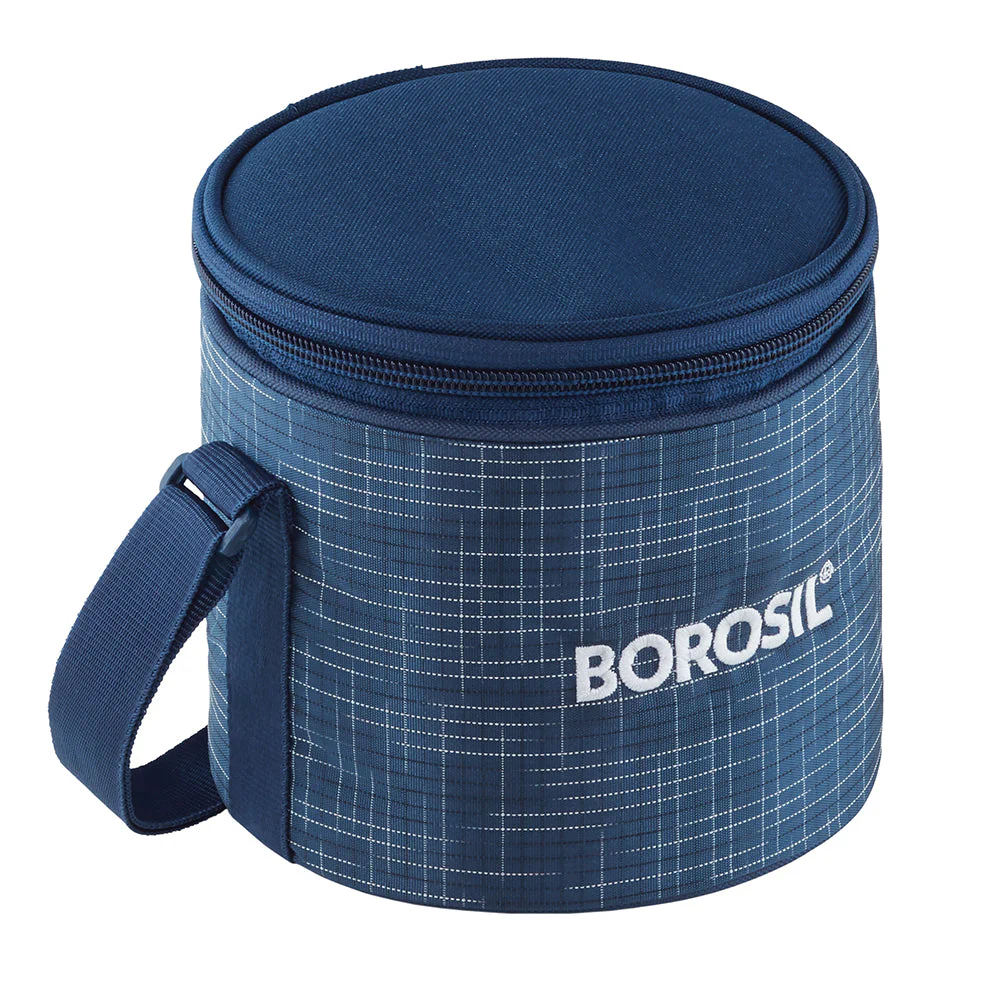 Borosil Indigo Glass Lunchbox, Round x 2 (Tall Bag), 400ml x 2