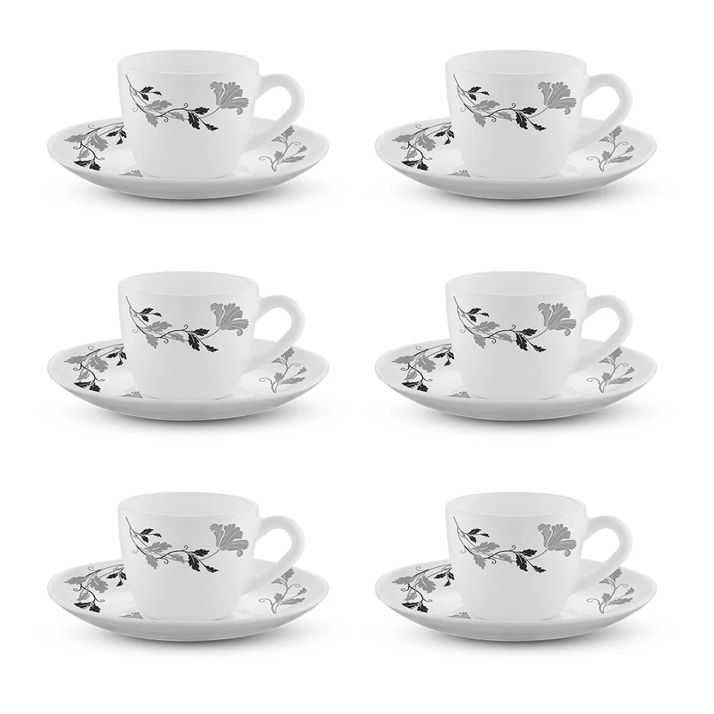 Larah by Borosil Millenia Cup n Saucer Set, 140ml x 12