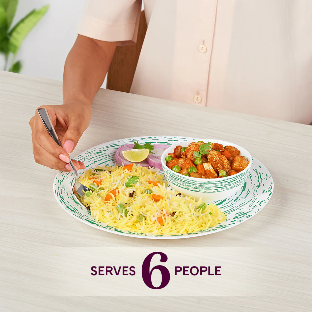 Larah by Borosil, Opalware, Microwave Safe, Green Nova Dinner Set, 27 pc