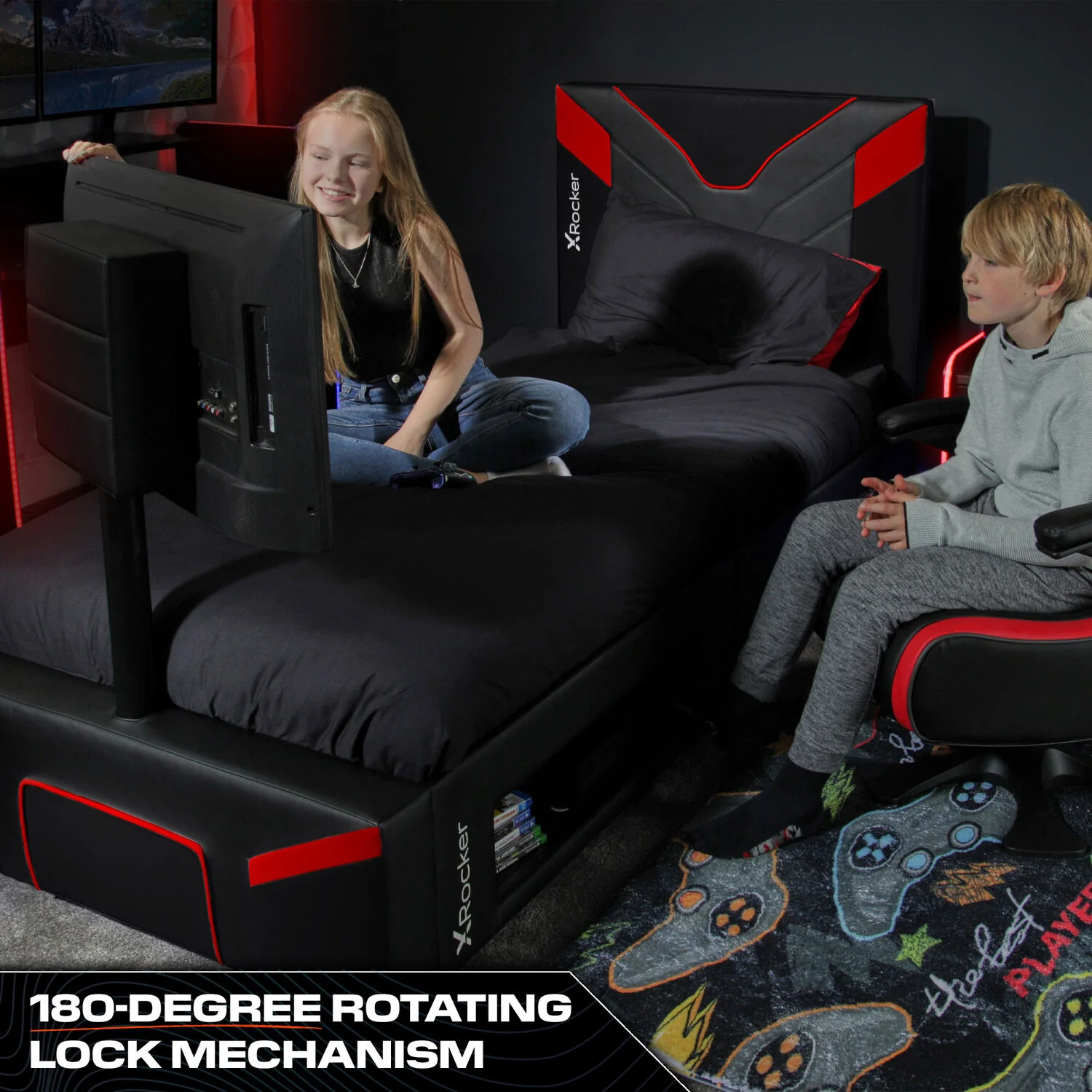 Cerberus Twist Single TV Gaming Bed - Black / Red