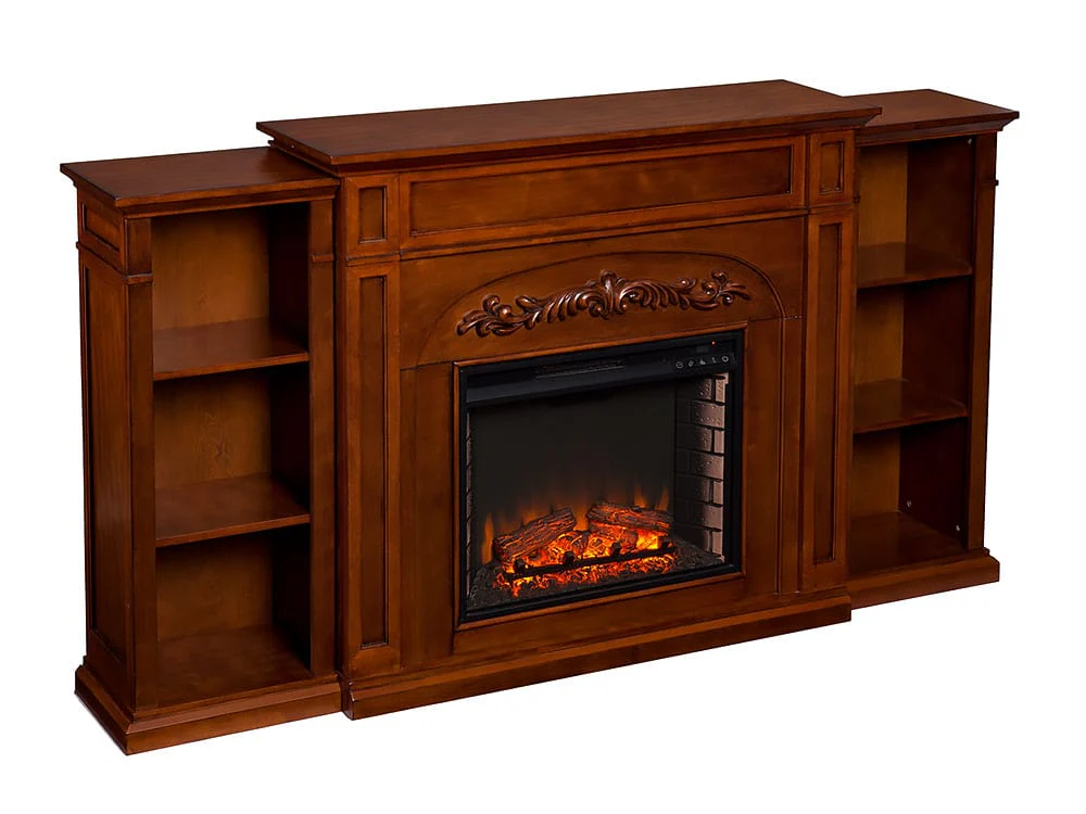 Chantilly Electric Fireplace Mantel w/ Bookcases in Autumn Oak