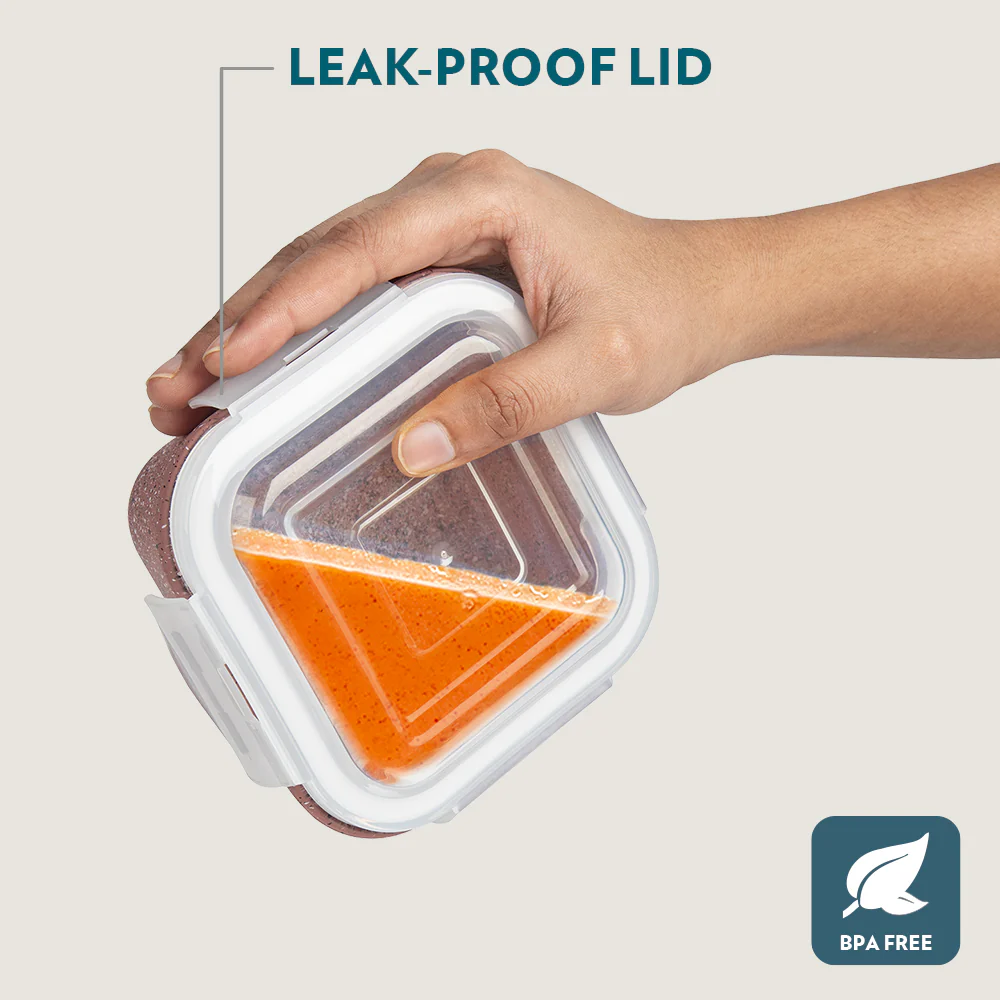 Borosil Kube Pink Glass Lunch Box, Square x 3 (Tall), Set of 3, 320ml