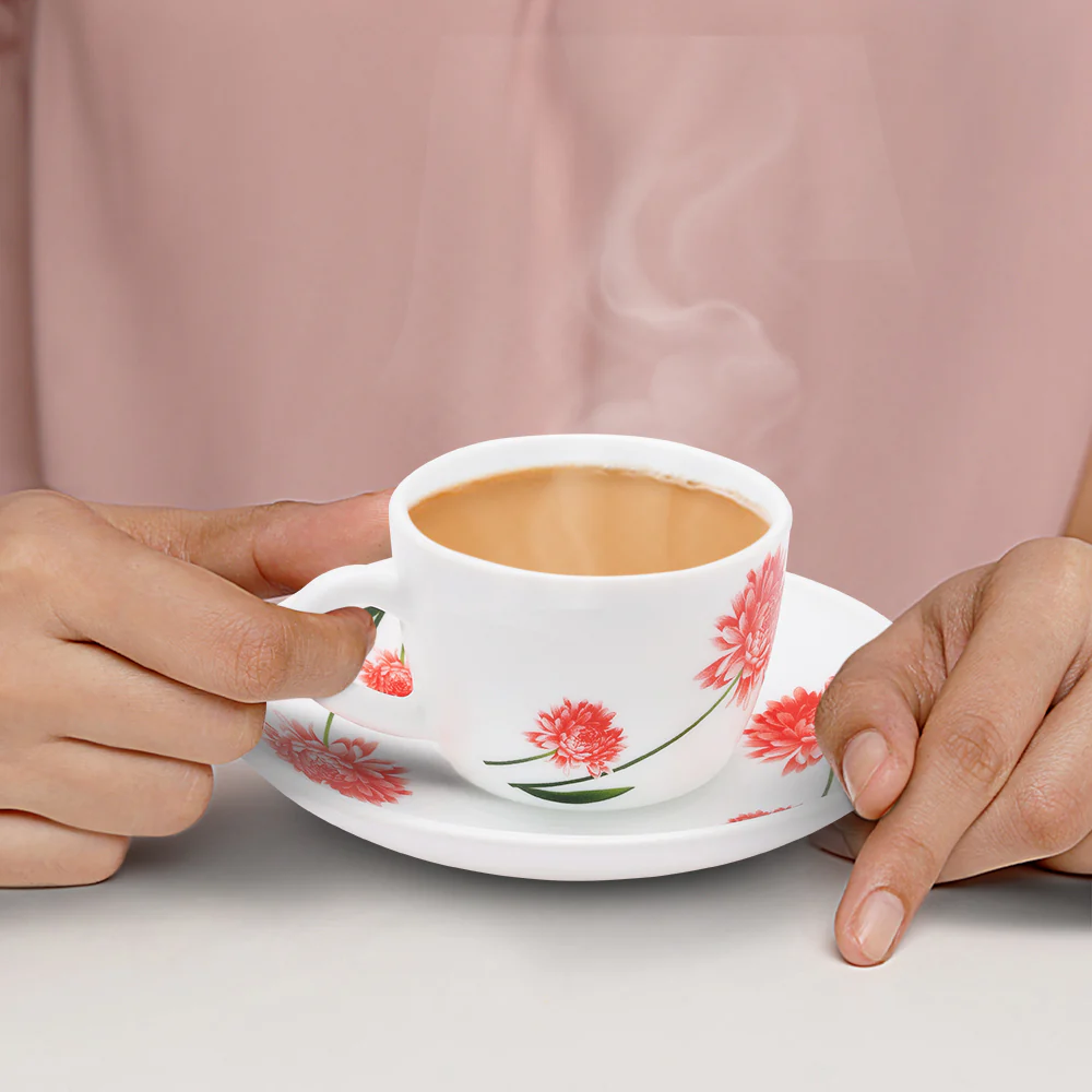 Larah by Borosil Belle Cup n Saucer Set, 140ml x 8