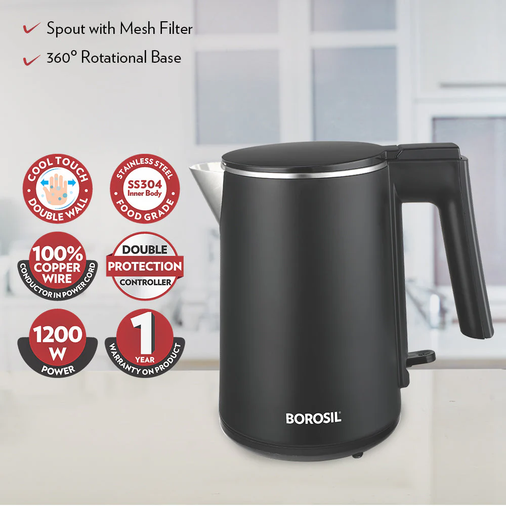 Borosil Cooltouch SS Electric Kettle, 1L