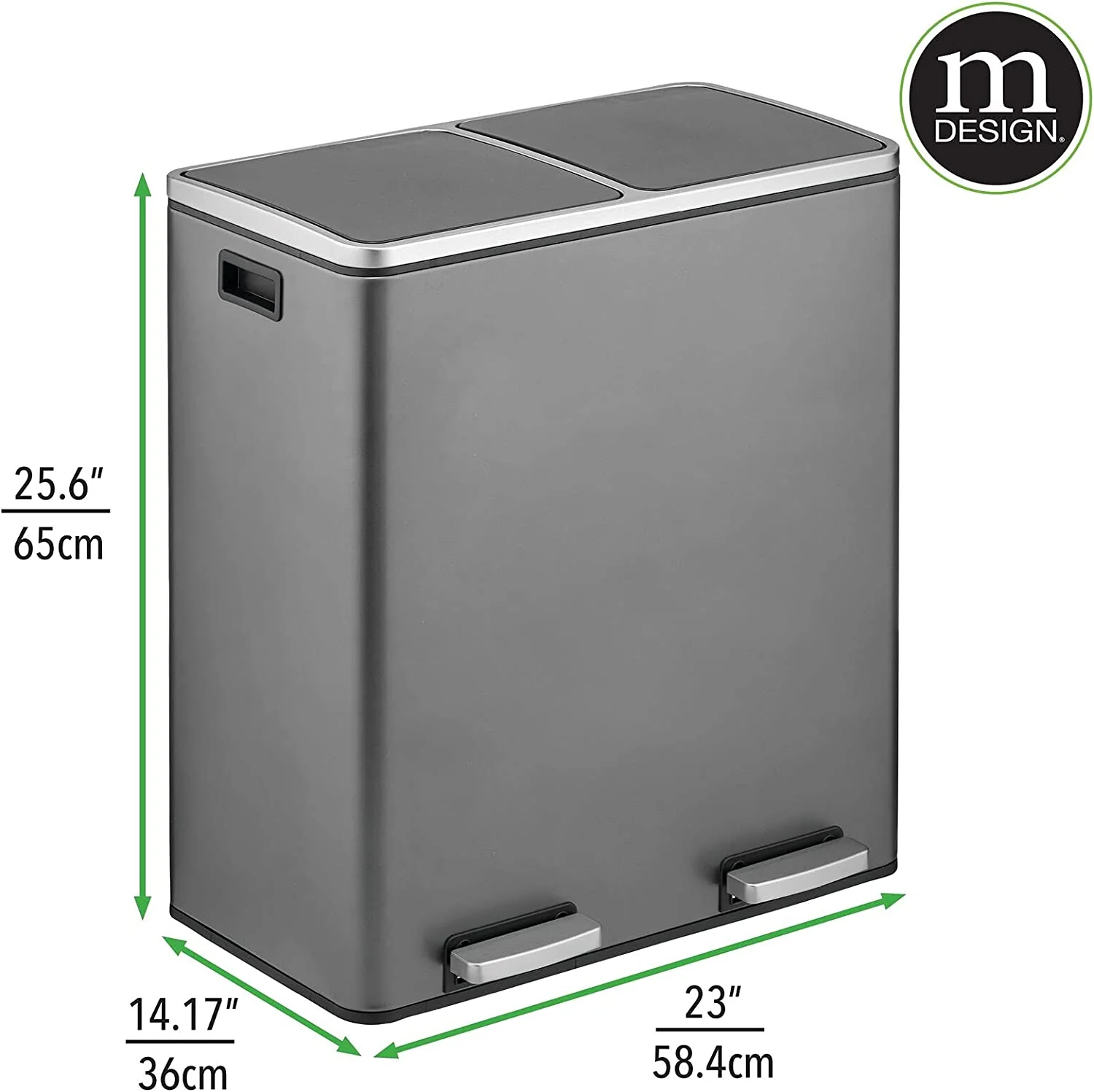 Large Dual Compartment Step Trash Can, Metal Steel 16 Gallon/60L