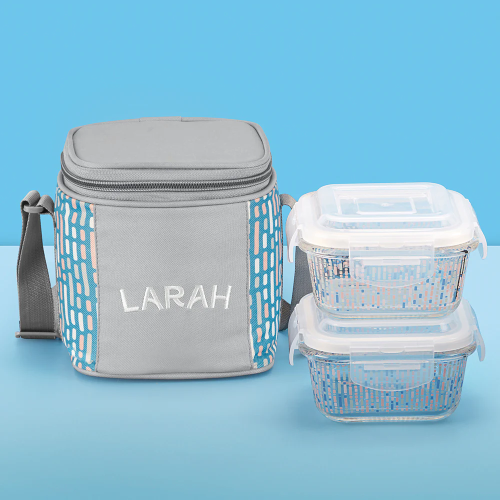 Larah Vogue Glass Lunchbox, Square x 2 (Tall), 320ml x 2