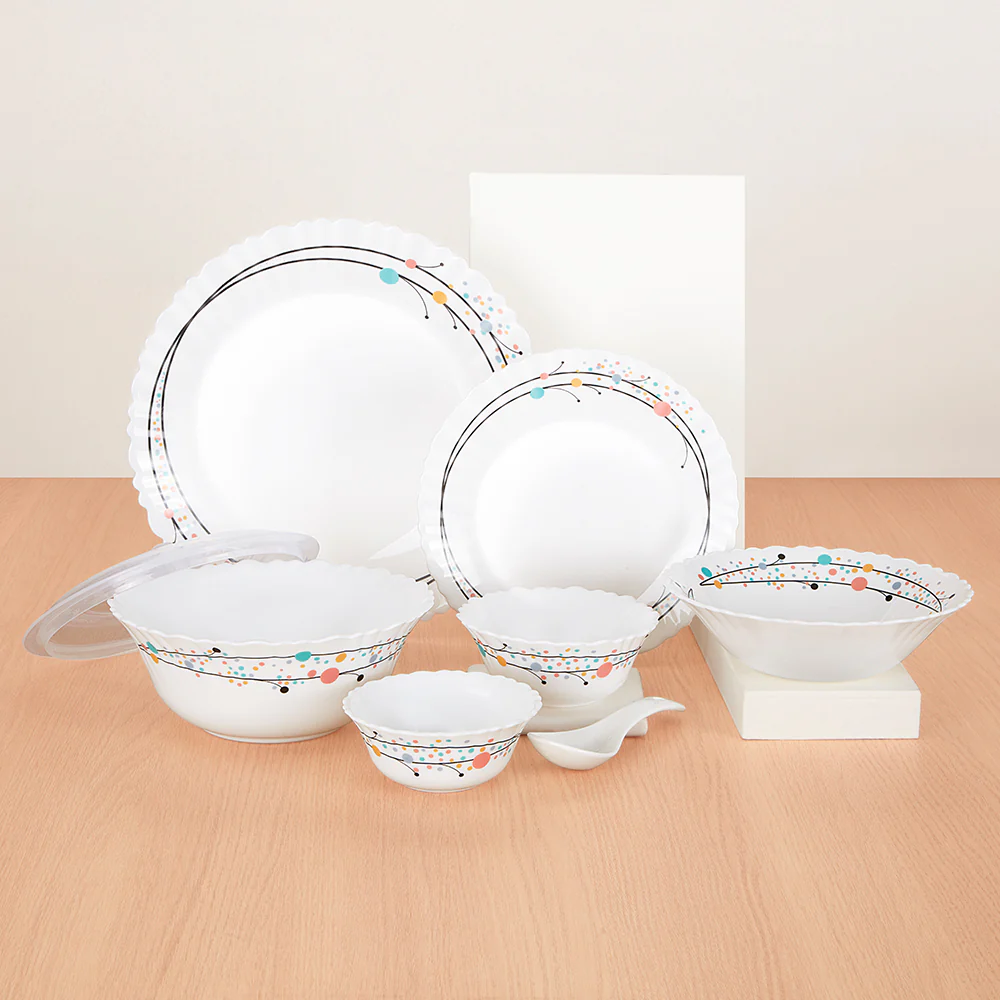 Larah by Borosil, Swirl Dinner Set, 35 pc