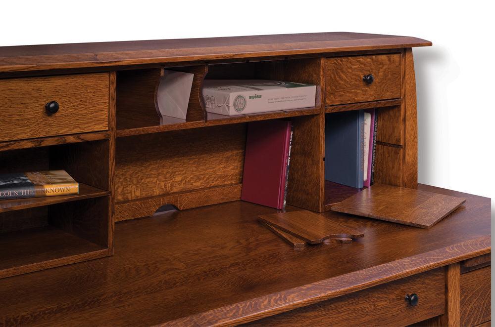 Amish Boulder Creek Double Pedestal Seven Drawers Desk with Two Drawers Desk Topper