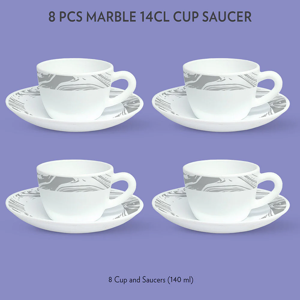 Larah by Borosil Marble Cup n Saucer Set, 140ml x 8