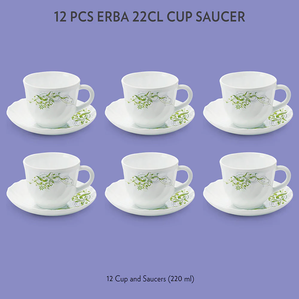 Larah by Borosil Erba Cup n Saucer Set, 220ml x 12
