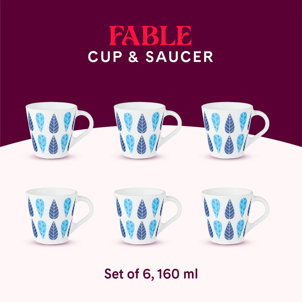 Larah by Borosil Novelty Fable Mug Set, 160ml x 6
