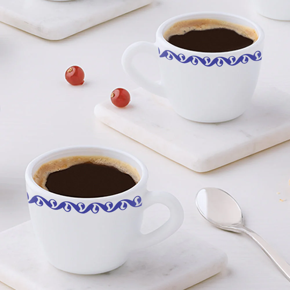 Larah by Borosil Jazzblue Cup Set, 140ml x 6