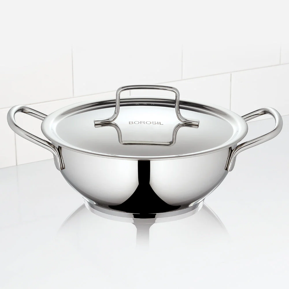Borosil Cookfresh SS Deep Kadhai + Lid, 2.8L