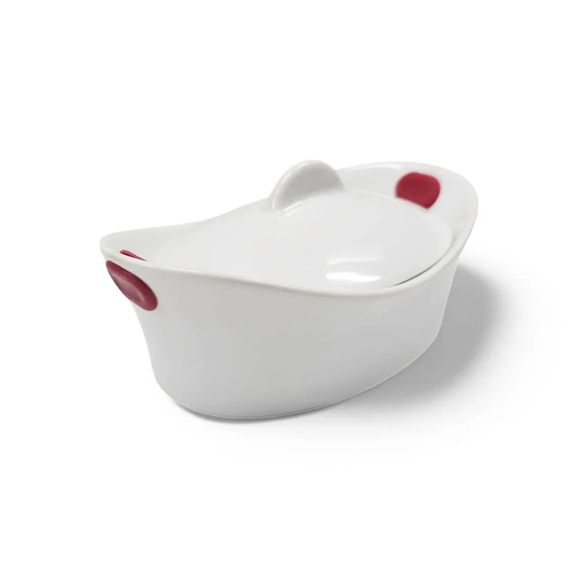 Aqua Mini Oval Baking Dish with Lid & Handle White