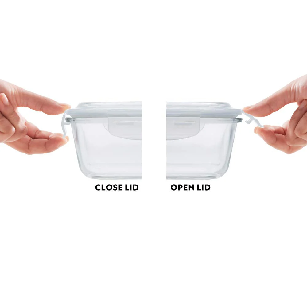 Borosil Indigo Glass Lunchbox, Square x 2 (Flat Bag), 320ml x 2