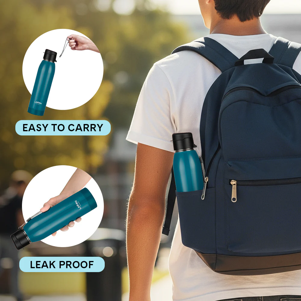 Larah Airo Round PU Thermoware Bottle, 650 ml, Teal
