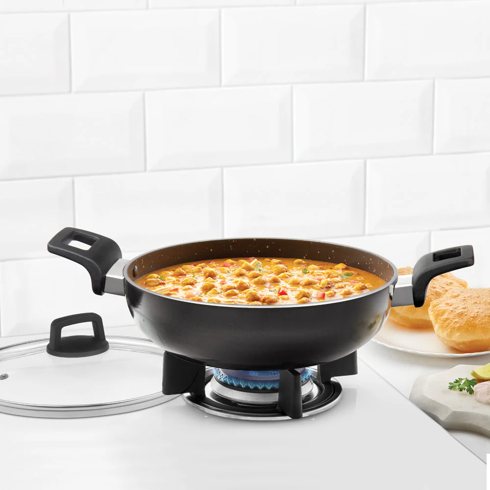 Borosil Granito Nonstick Kadhai + Lid, 24 cm