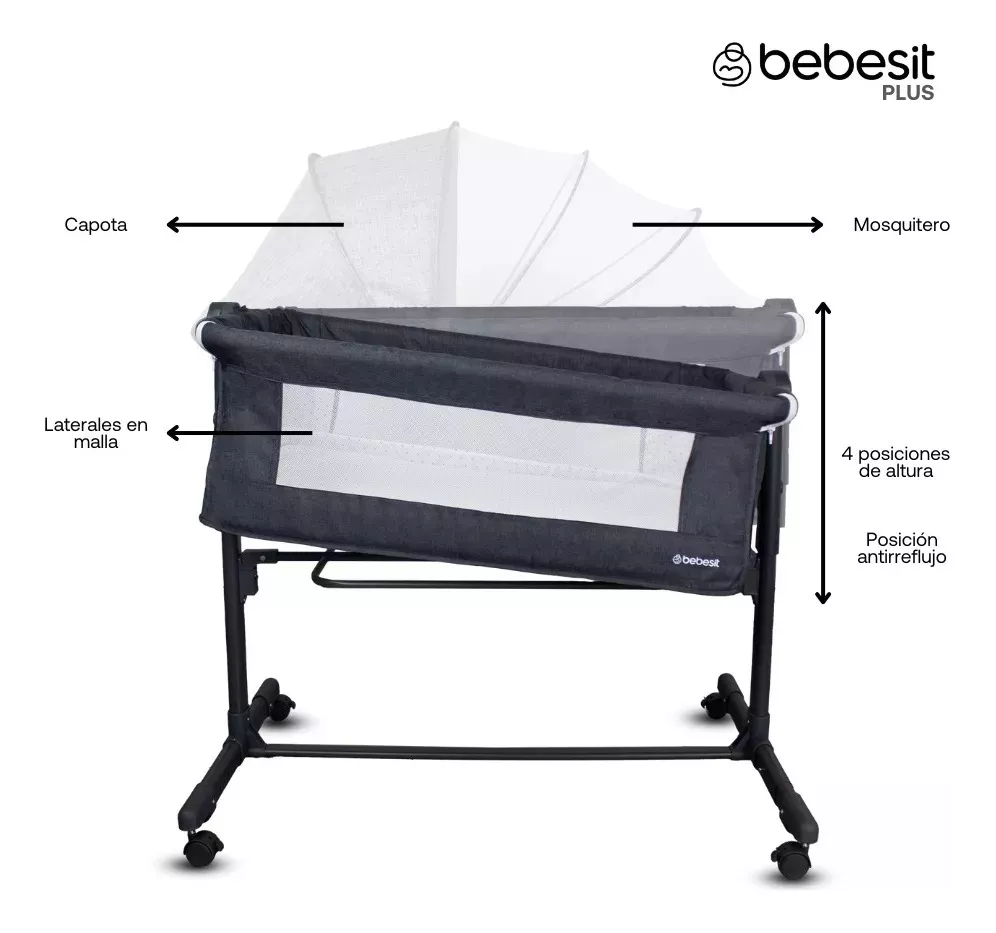CUNA COLECHO SIDE BY SIDE GRIS BEBESIT