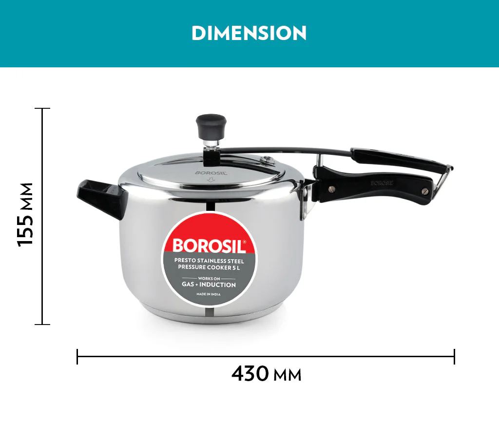 Borosil Presto SS Pressure Cooker, 5L
