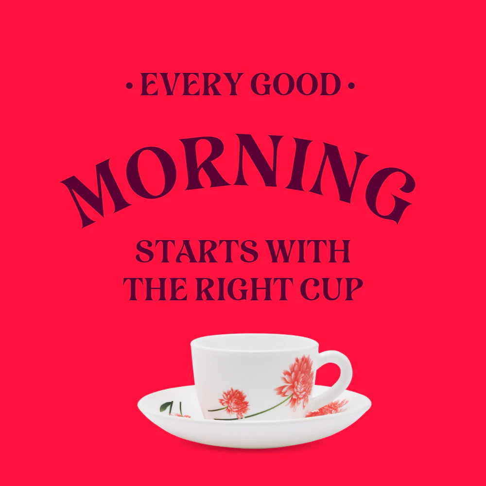 Larah by Borosil Belle Cup n Saucer Set, 140ml x 8