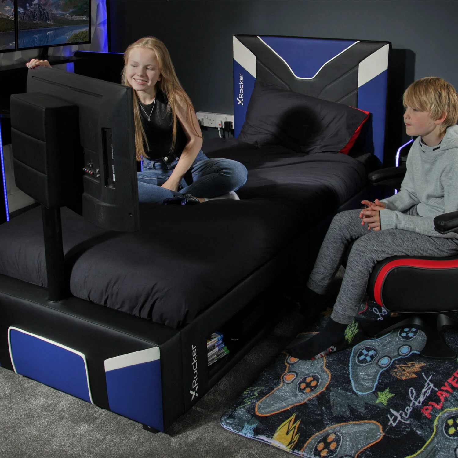 Cerberus Twist Single TV Gaming Bed - Blue
