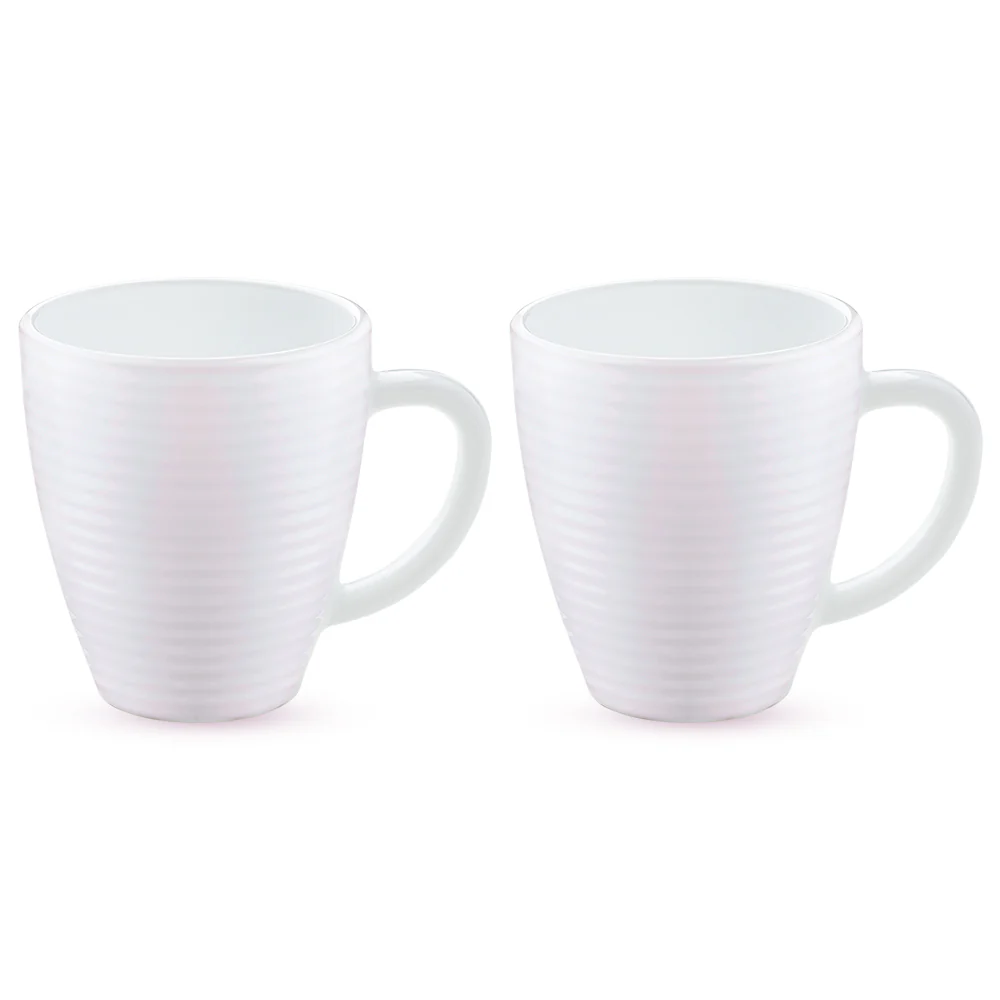 Larah By Borosil Orbit Mug, White, 390ml x 2