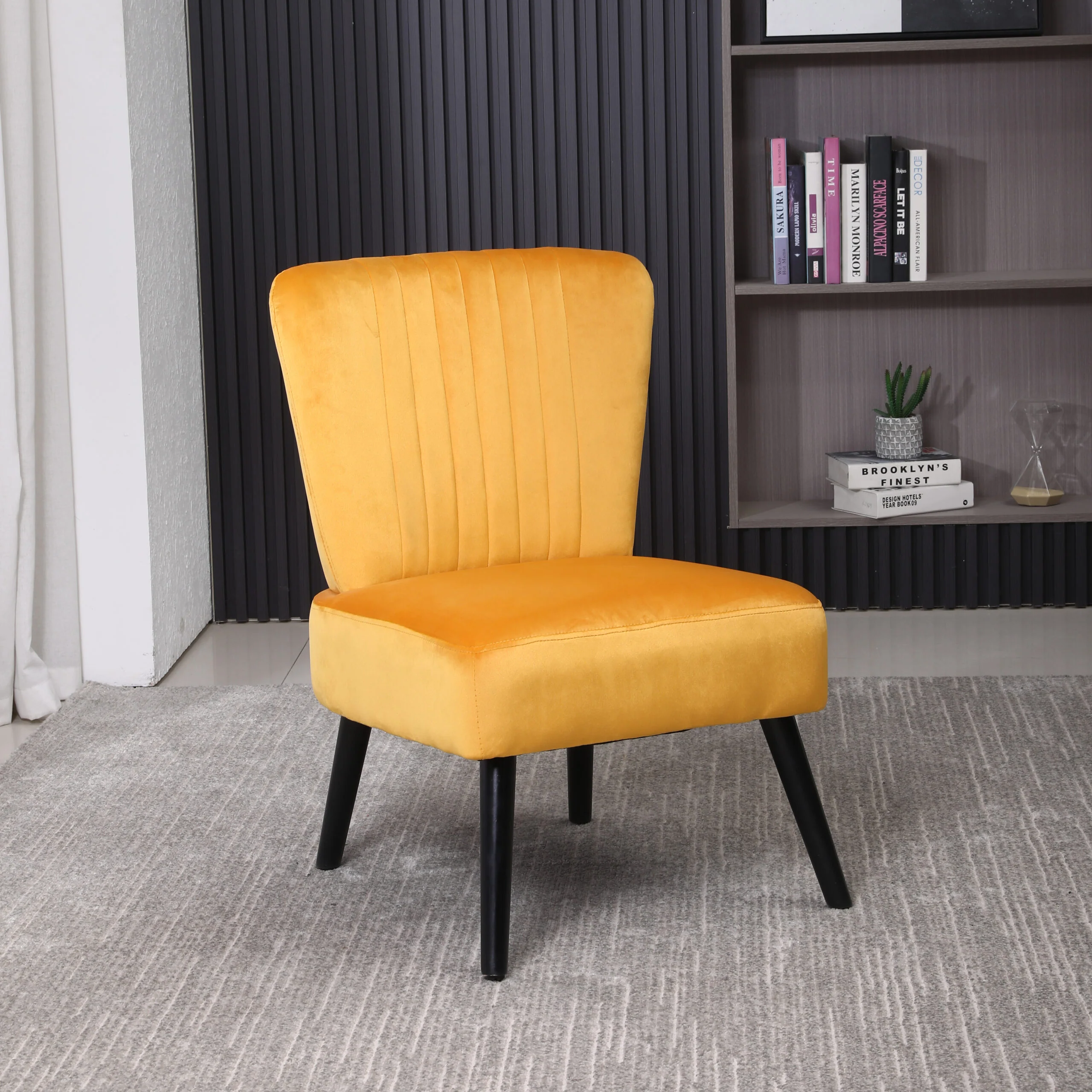 Neo Ostuni Mustard Yellow Crushed Velvet Shell Accent Chair