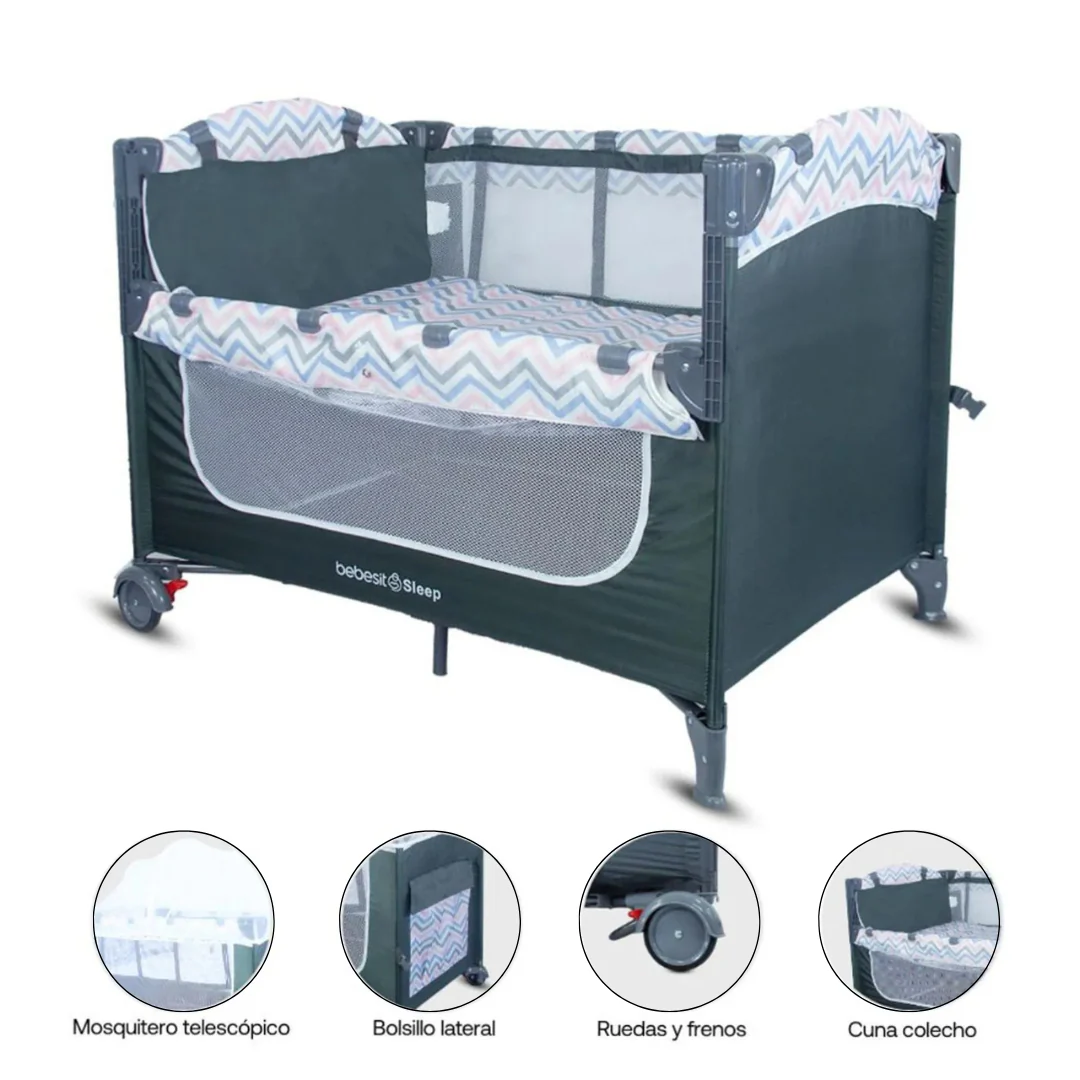 CUNA CORRAL SLEEP ZK005 3 EN 1: COLECHO, CUNA Y CORRAL PARA BEBÉS DE 0 A 3 AÑOS- ROSADO-