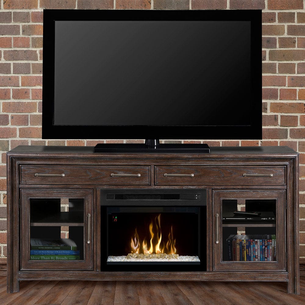 Woolbrook Distressed Nutmeg Electric Fireplace Media Console w/Glass