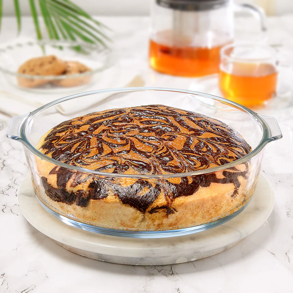 Borosil Round Cake Dish w Handle, 1.2L