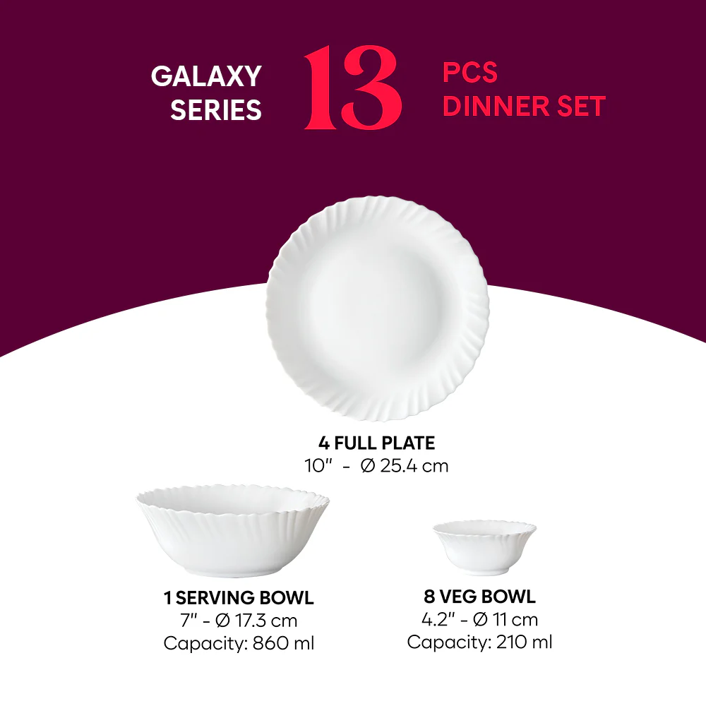 Larah by Borosil, Lush Dinner Set, 13 pc