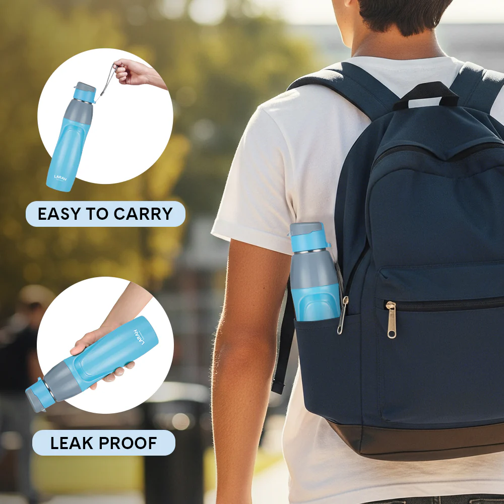Larah Drift Round PU Thermoware Bottle, 650 ml, Sky