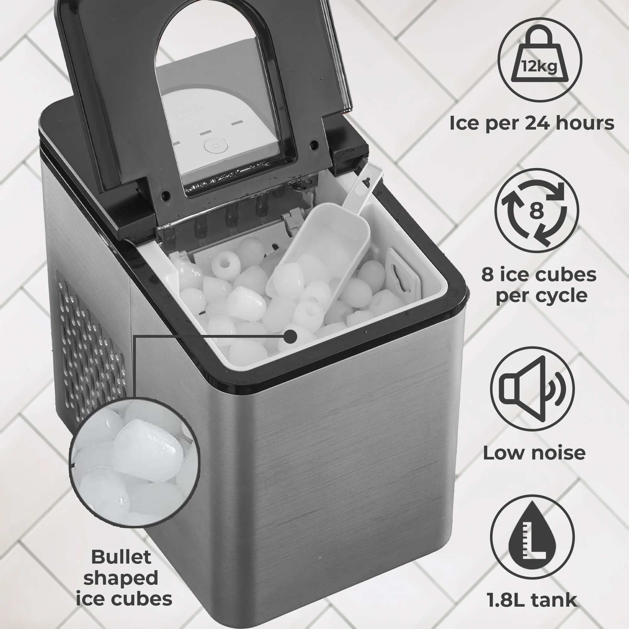 Neo Chrome 1.7L Electric Ice Cube Maker Machine