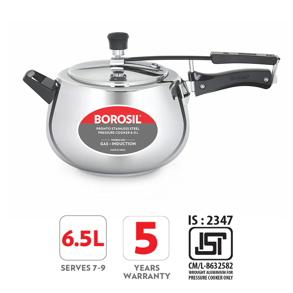 Borosil Pronto SS Pressure Cooker, 6.5L